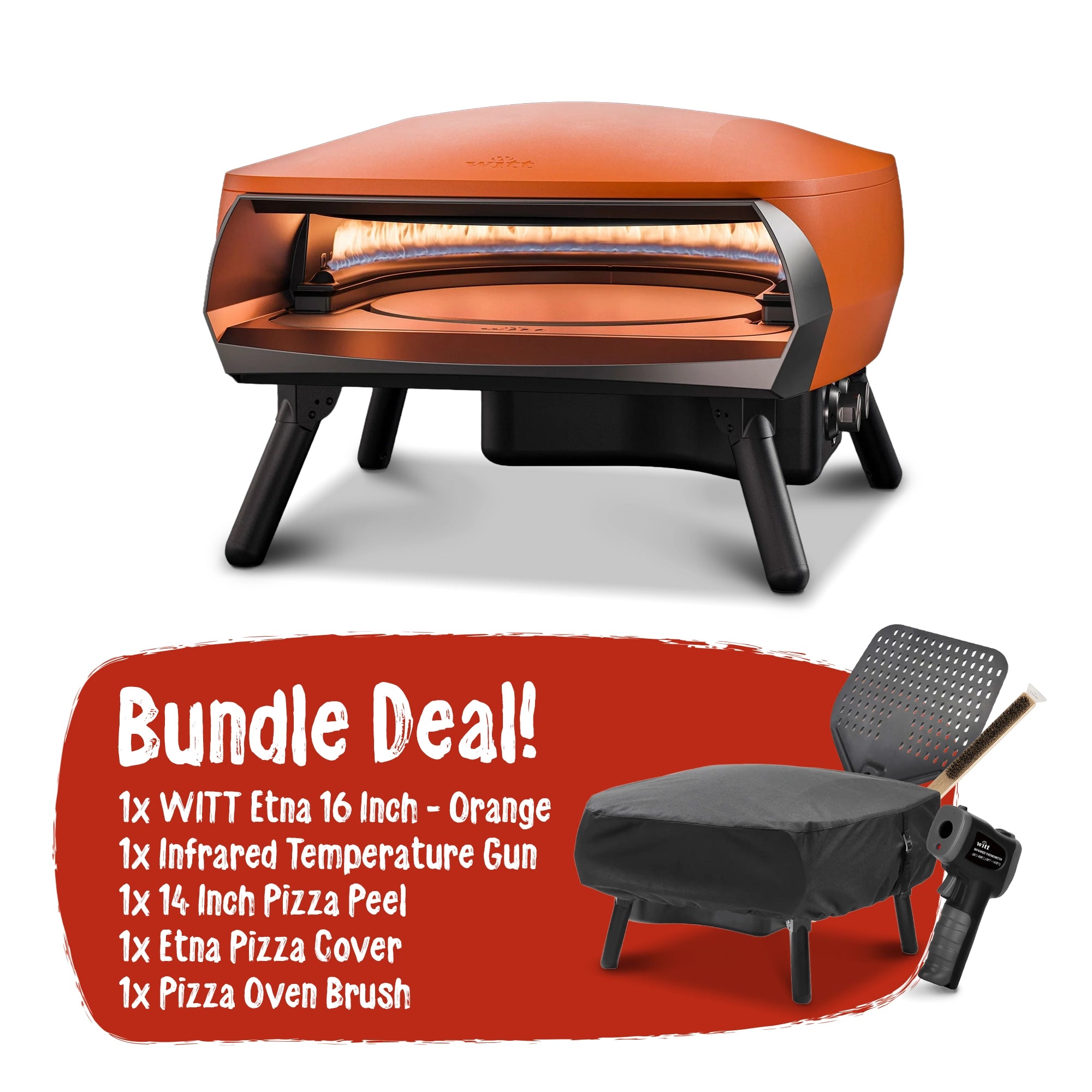 WITT Etna Rotante Orange 16 Inch Gas Pizza Oven Essentials Bundle