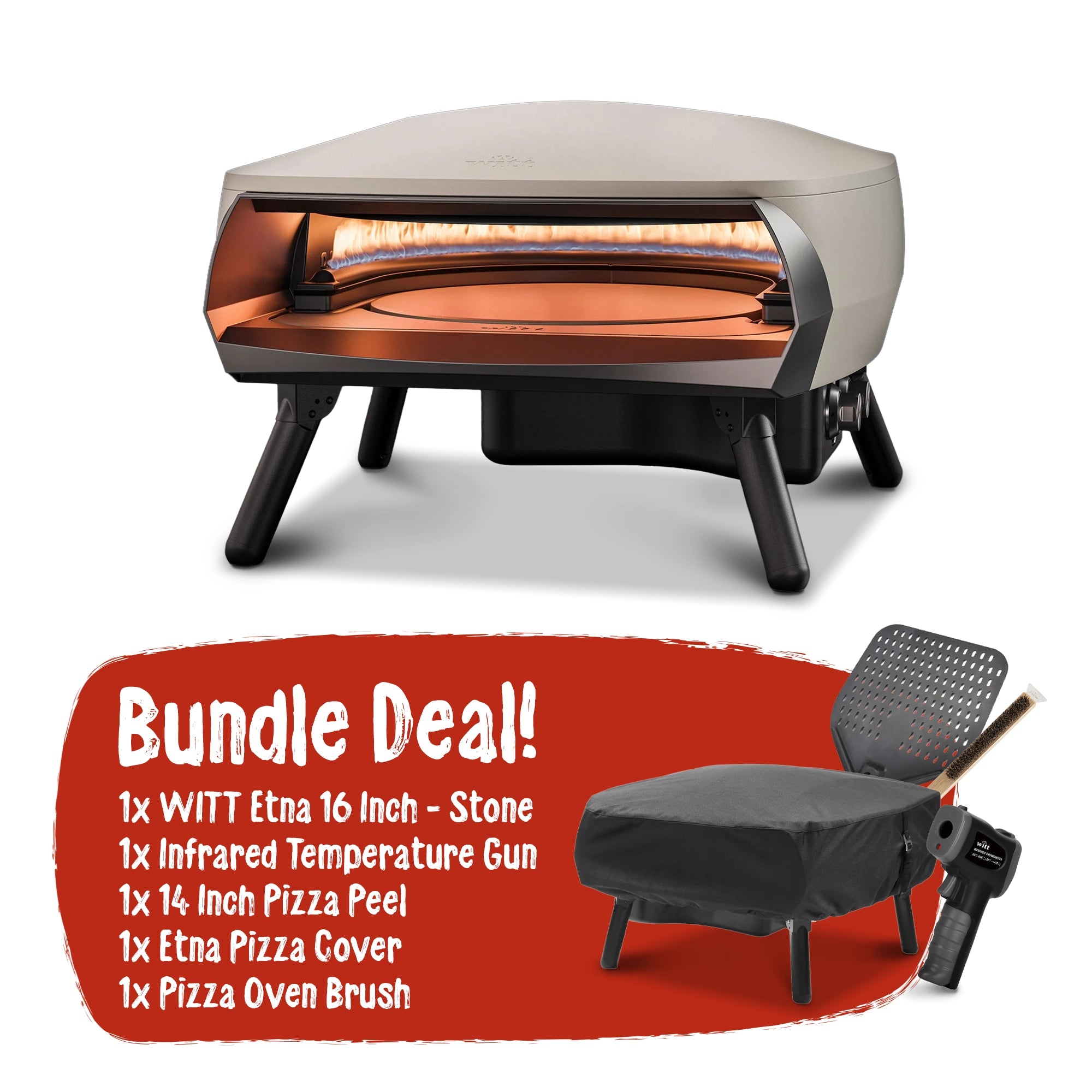 WITT Etna Rotante Stone 16 Inch Gas Pizza Oven Essentials Bundle