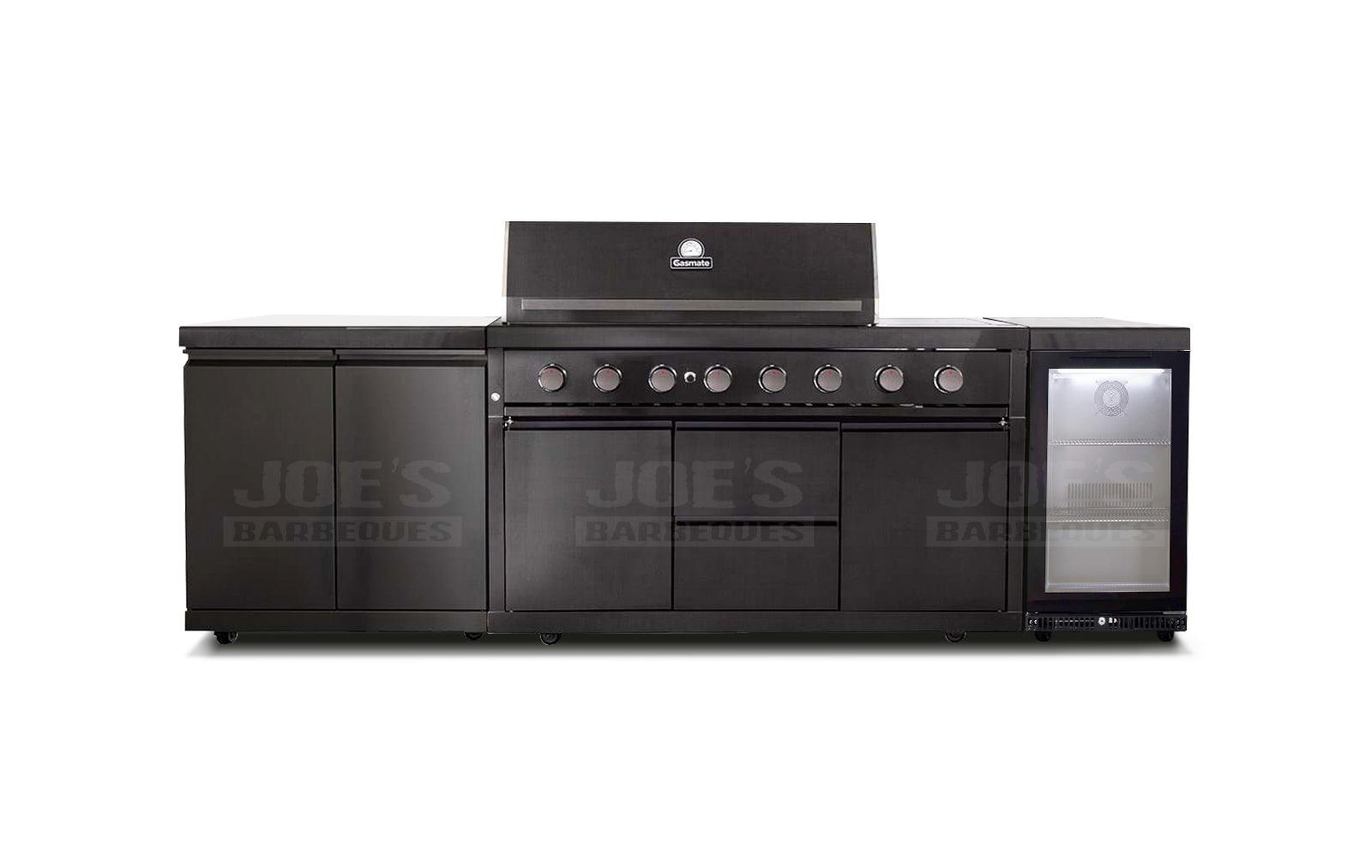 Gasmate Nova Graphite Outdoor Kitchen with Storage, 6 Burner BBQ and Single Door Fridge + Top - Joe's BBQs