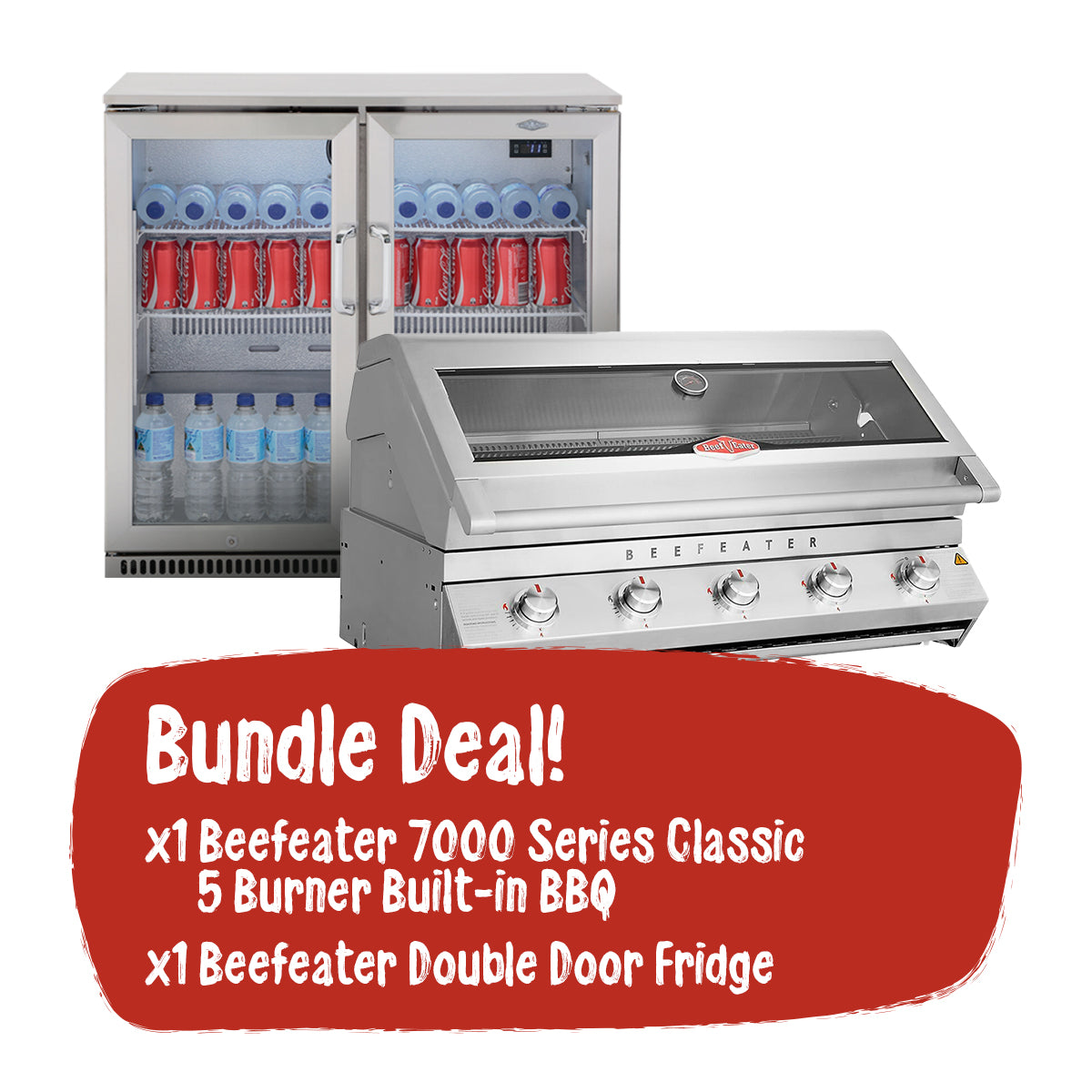 Beefeater 7000 Series Classic 5 Burner Built-in BBQ and Double Door Fridge Bundle