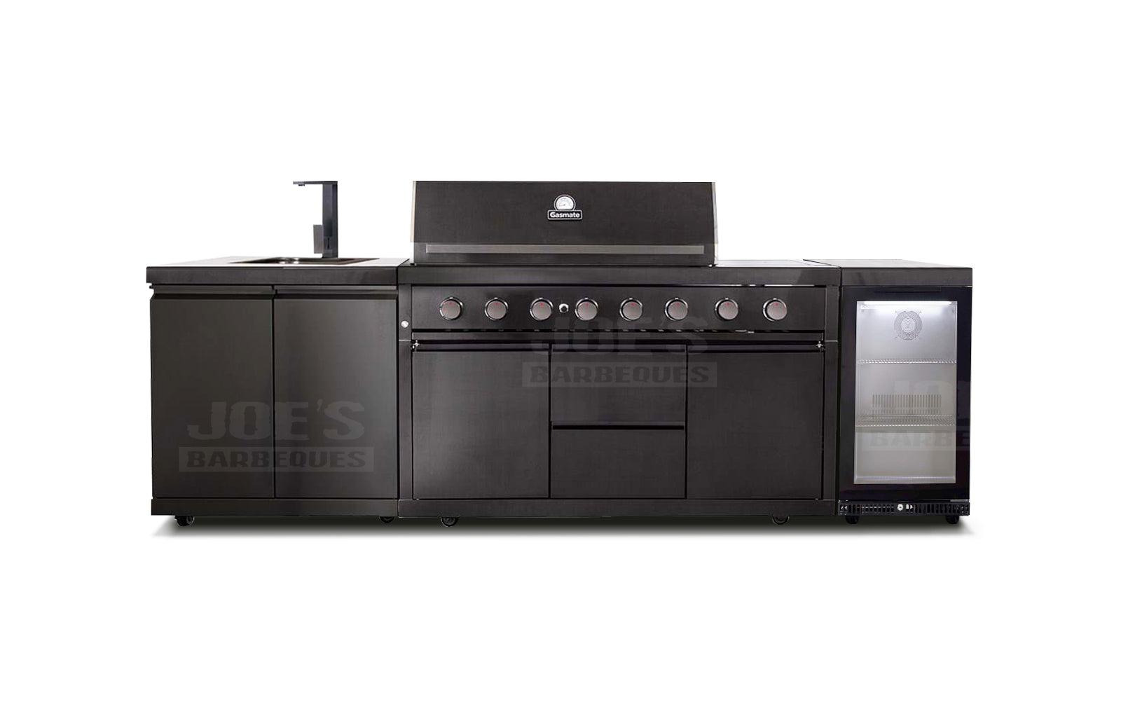 Gasmate Nova Graphite Outdoor Kitchen with Sink, 6 Burner BBQ and Single Door Fridge - Joe's BBQs