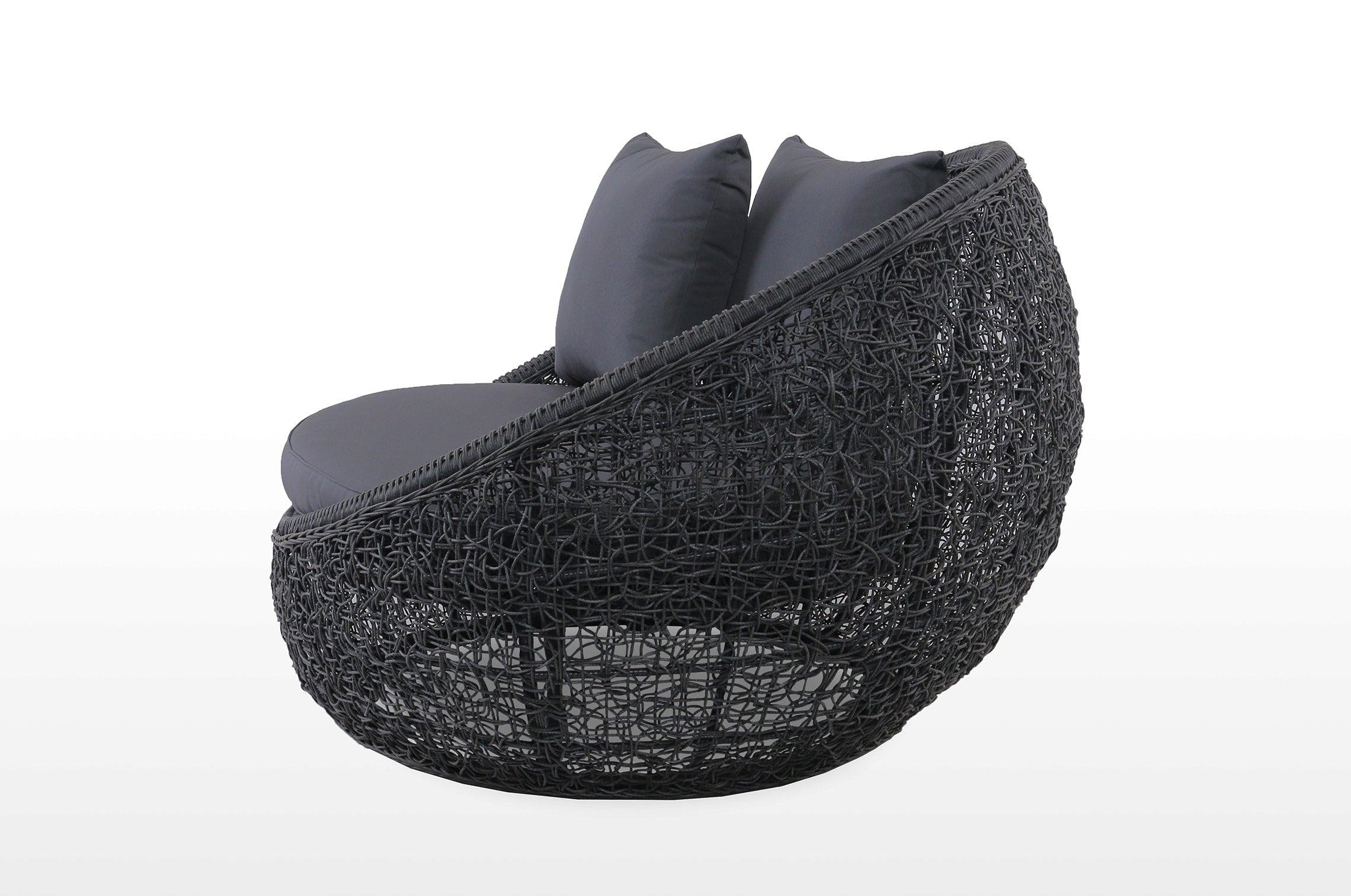 East India Round Daybed 120cm Black Random Weave with Grey Cushion - Joe's BBQs