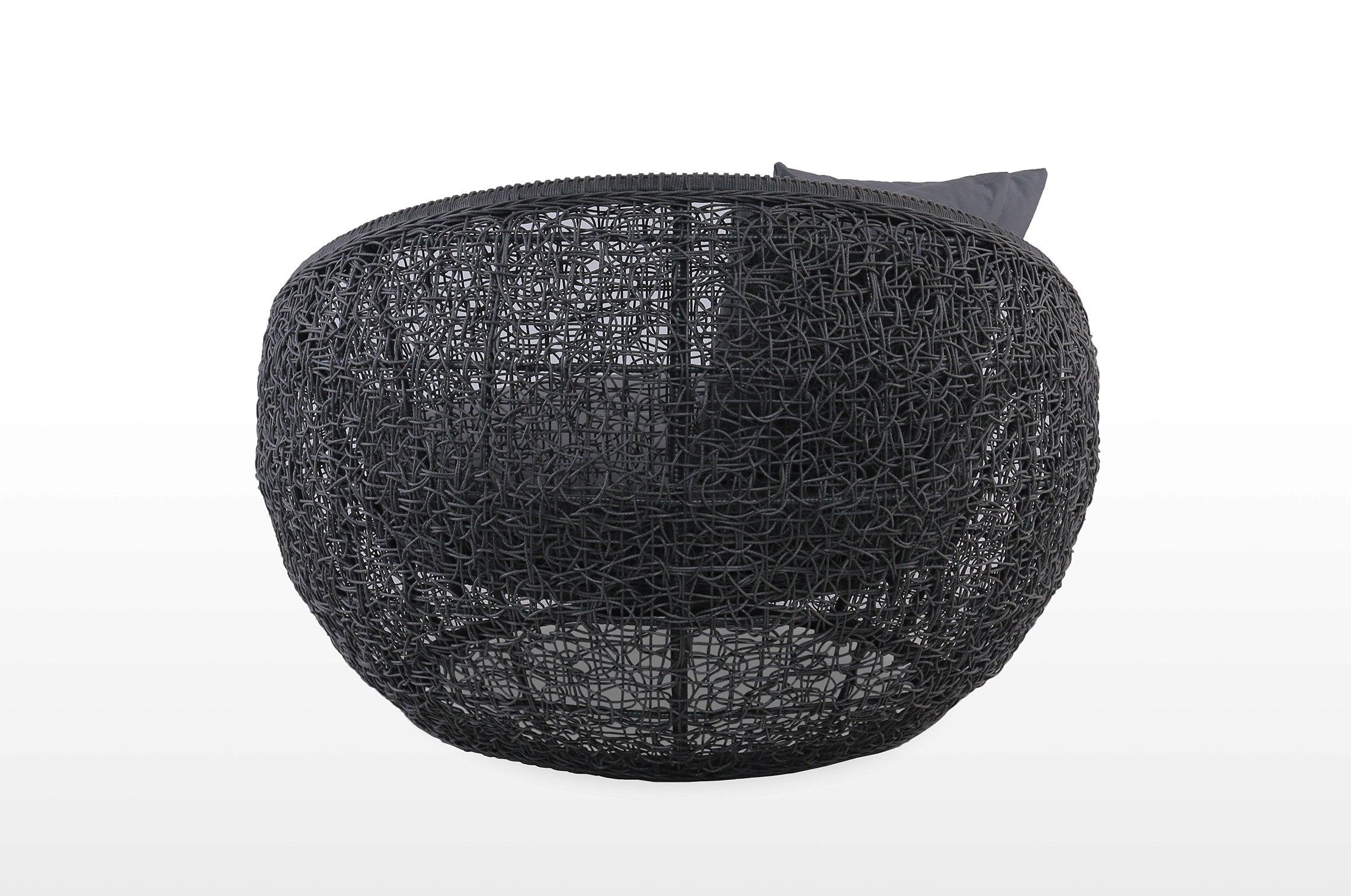 East India Round Daybed 120cm Black Random Weave with Grey Cushion - Joe's BBQs