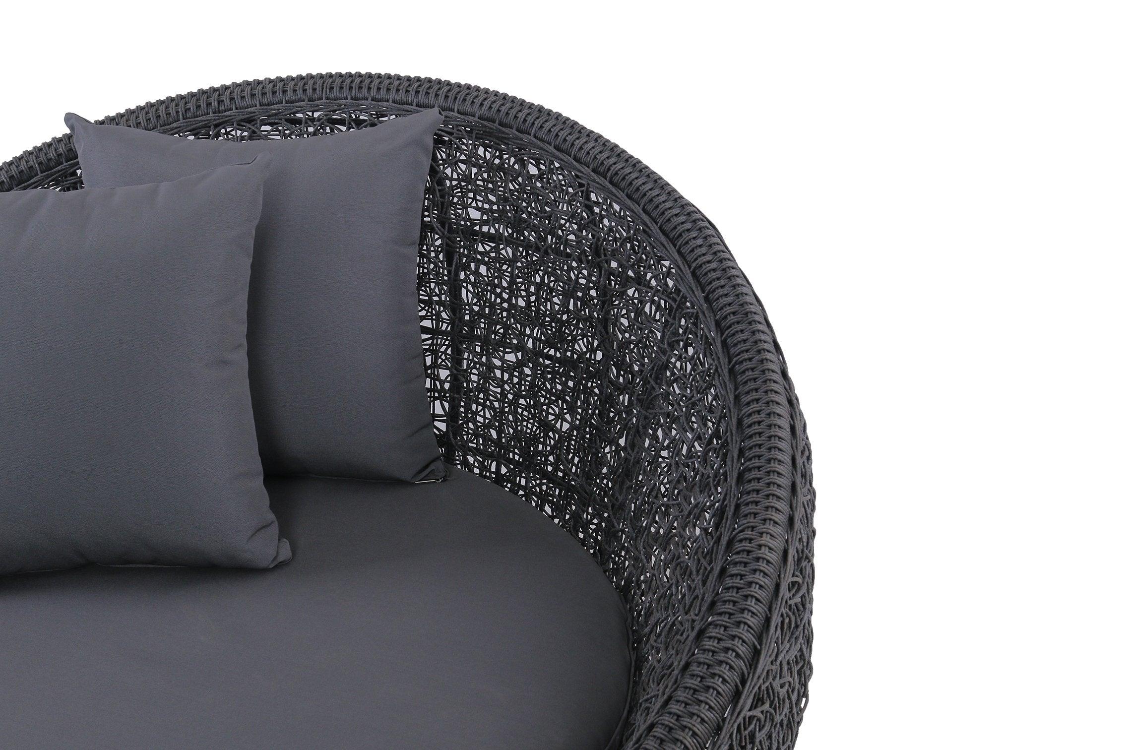 East India Round Daybed 120cm Black Random Weave with Grey Cushion - Joe's BBQs