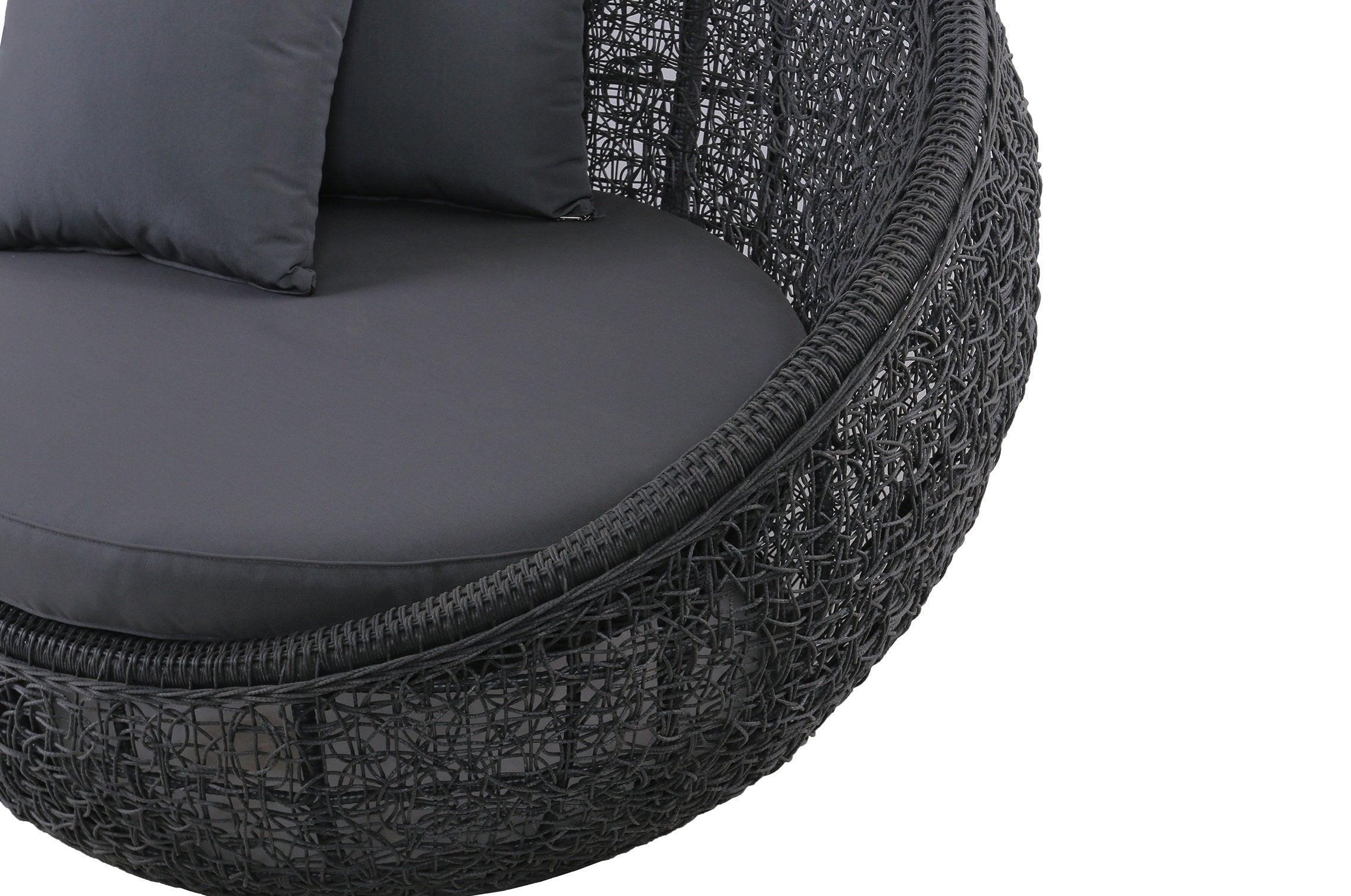 East India Round Daybed 120cm Black Random Weave with Grey Cushion - Joe's BBQs