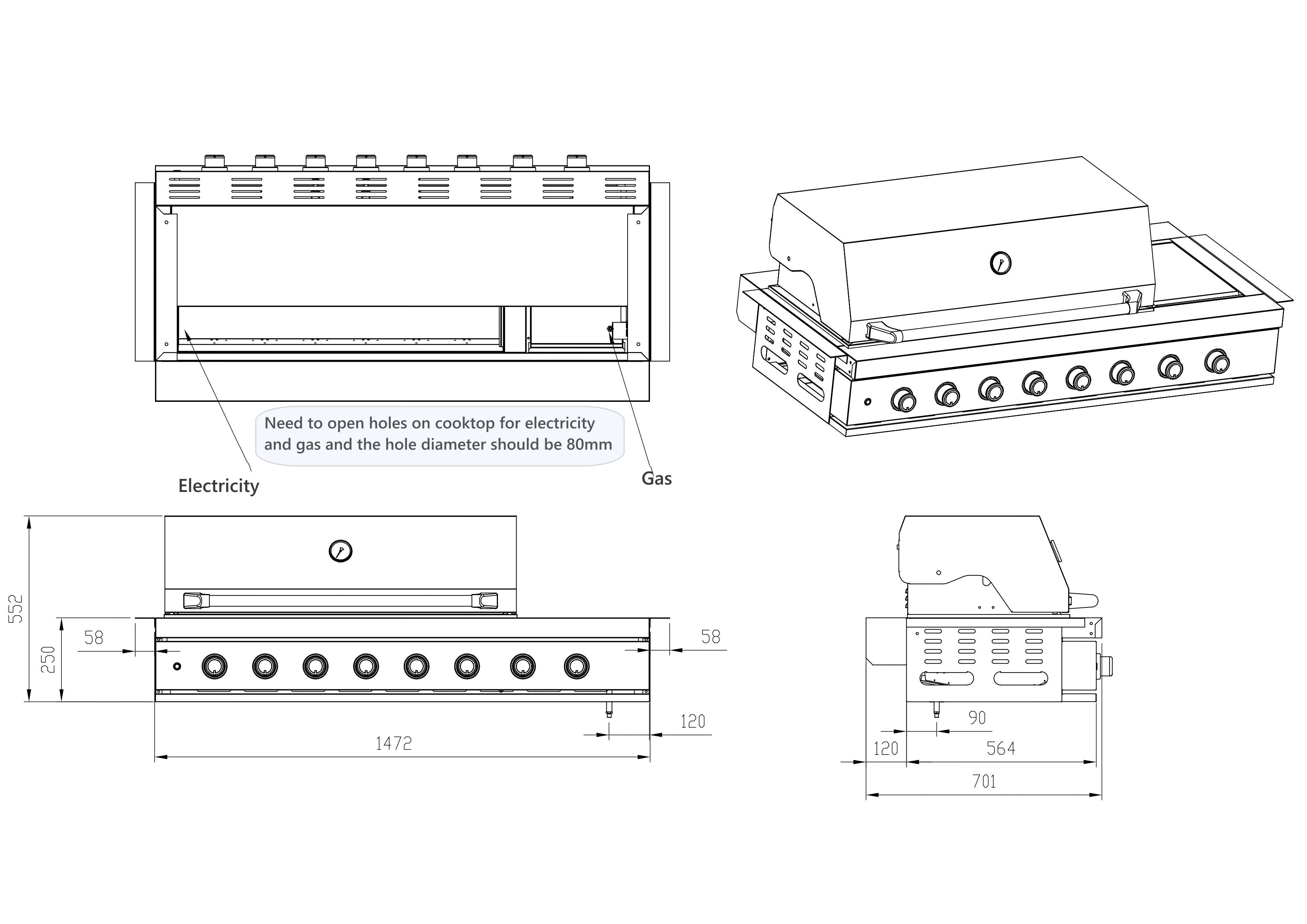 Aspire Stainless Steel 6 Burner BBQ