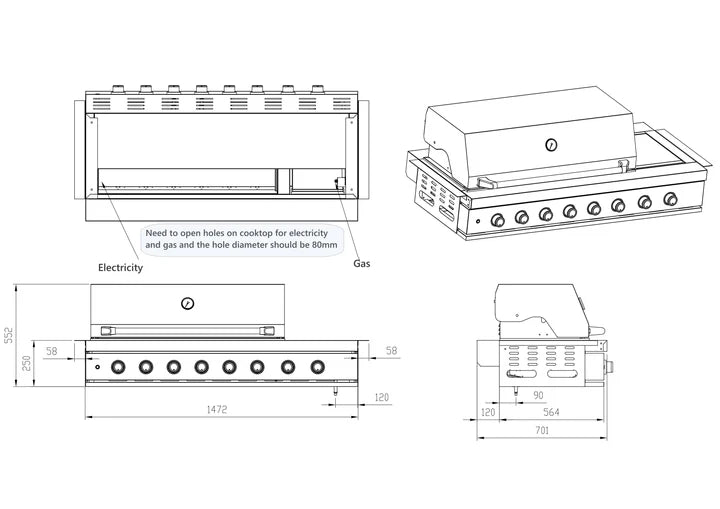 Aspire Stainless Steel 6 Burner BBQ with Side Burner