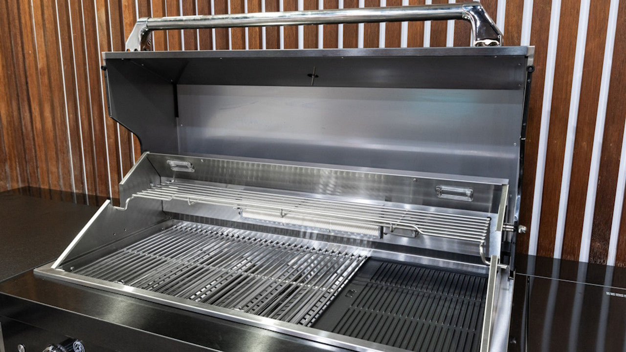Aspire Stainless Steel 6 Burner BBQ on cabinet