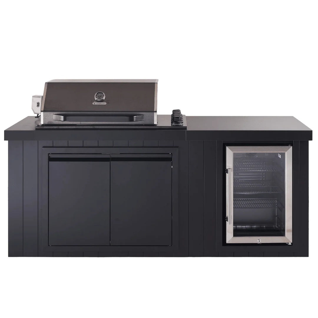 Bossworx Outdoor Kitchen with Black Stainless Steel 4 Burner BBQ & Fridge
