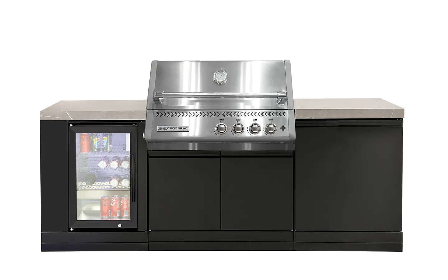 Crossray Xplor Compact Grey Outdoor Kitchen with Black 4 Burner BBQ