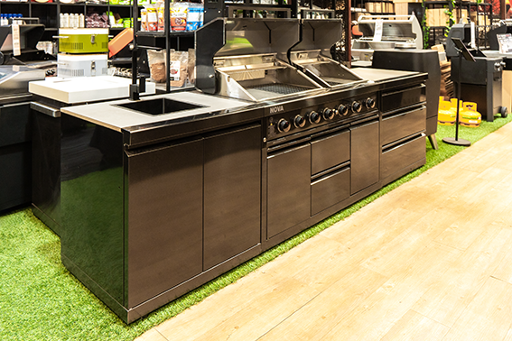 Clearance Sale - Gasmate Nova Graphite Outdoor Kitchen with Sink, 3-Drawer Module, and 6 Burner BBQ with Twin Hood