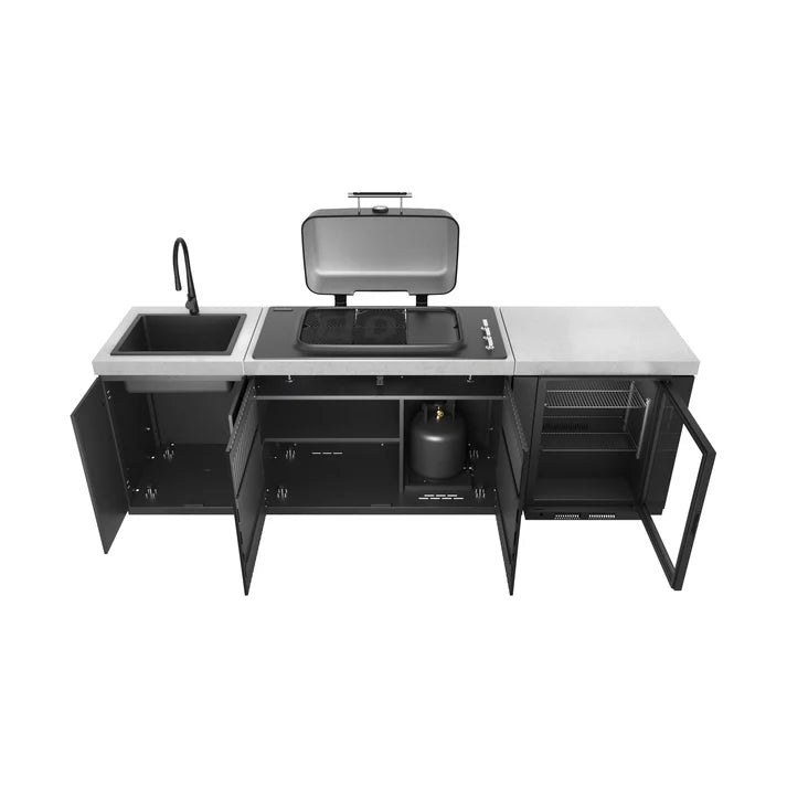 Everdure Seabreeze 3 Burner BBQ Black Modular Outdoor Kitchen with Sink & Beverage Cooler