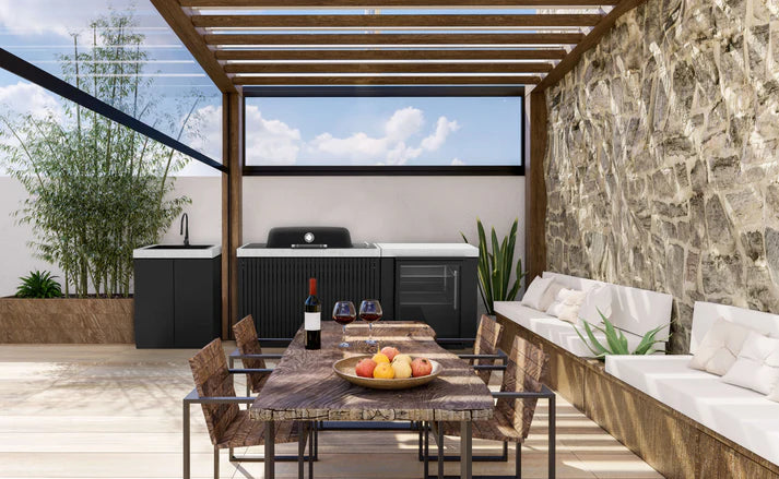 Everdure Seabreeze 3 Burner BBQ Black Modular Outdoor Kitchen with Sink & Beverage Cooler
