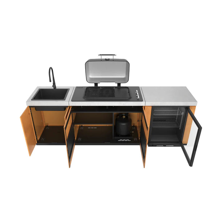 Everdure Seabreeze 3 Burner BBQ Timber Look Modular Outdoor Kitchen with Sink & Beverage Cooler