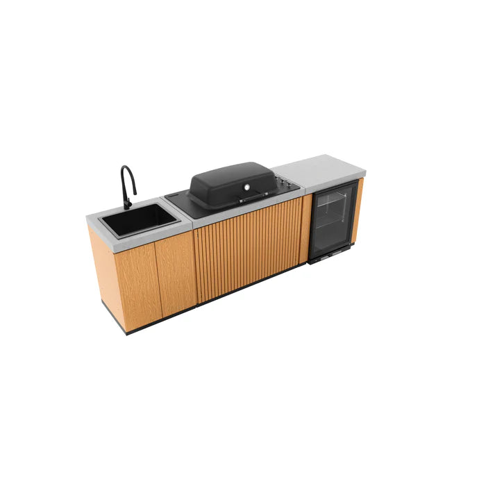 Everdure Seabreeze 3 Burner BBQ Timber Look Modular Outdoor Kitchen with Sink & Beverage Cooler