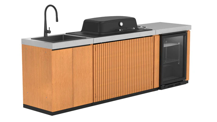 Everdure Seabreeze 3 Burner BBQ Timber Look Modular Outdoor Kitchen with Sink & Beverage Cooler