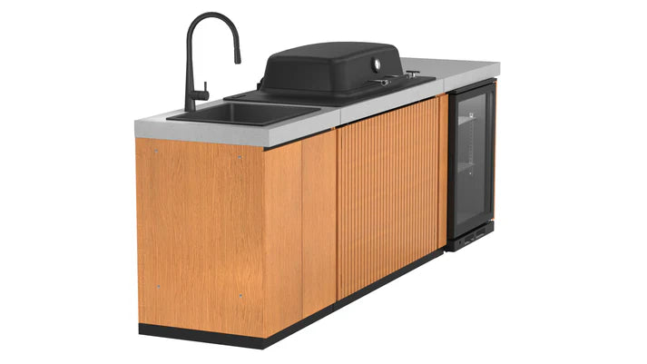 Everdure Seabreeze 3 Burner BBQ Timber Look Modular Outdoor Kitchen with Sink & Beverage Cooler