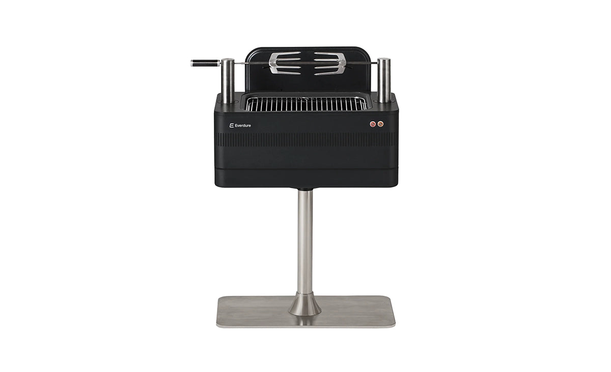 Everdure Heston Fusion Electric Ignition Charcoal BBQ (Black) With Pedestal Essential Bundle