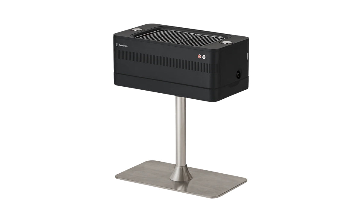 Everdure Heston Fusion Electric Ignition Charcoal BBQ (Black) With Pedestal Essential Bundle