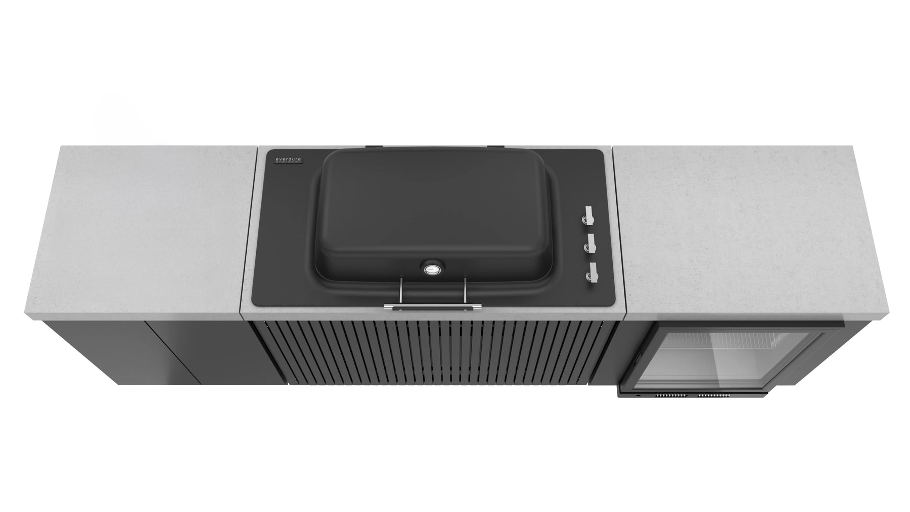 Everdure Seabreeze 3 Burner BBQ Black Modular Outdoor Kitchen with Double Door Storage & Beverage Cooler