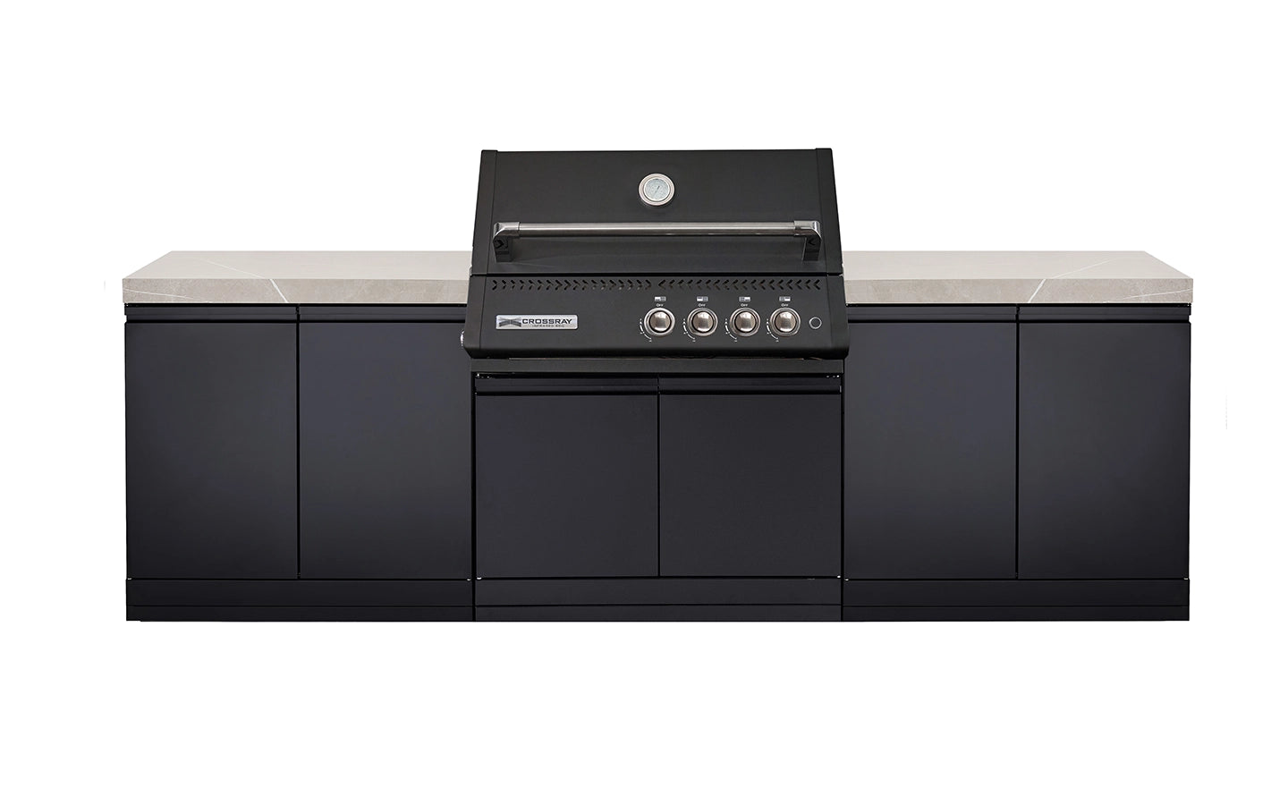 Crossray Premium Xplor Grey Outdoor Kitchen with Black 4 Burner BBQ