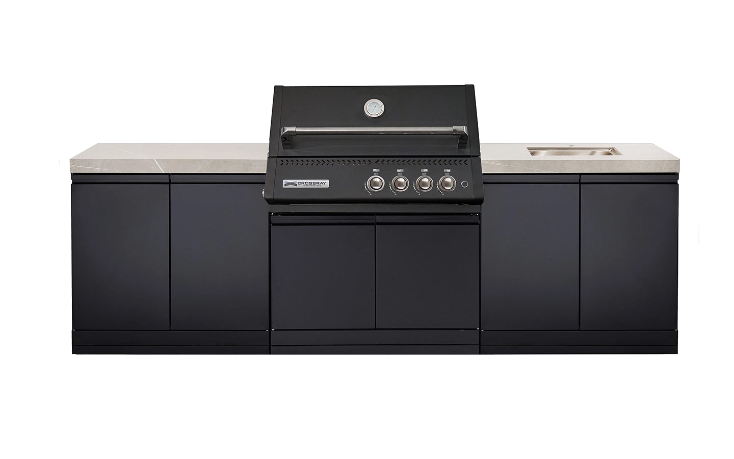 Crossray Premium Xplor Grey Outdoor Kitchen with Black 4 Burner BBQ