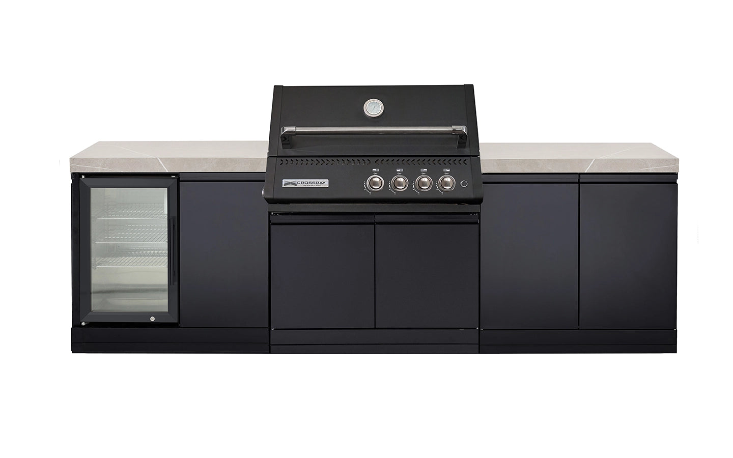 Crossray Premium Xplor Grey Outdoor Kitchen with Black 4 Burner BBQ