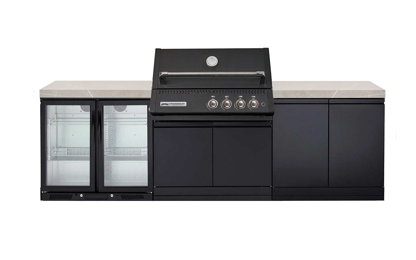 Crossray Premium Xplor Grey Outdoor Kitchen with Black 4 Burner BBQ