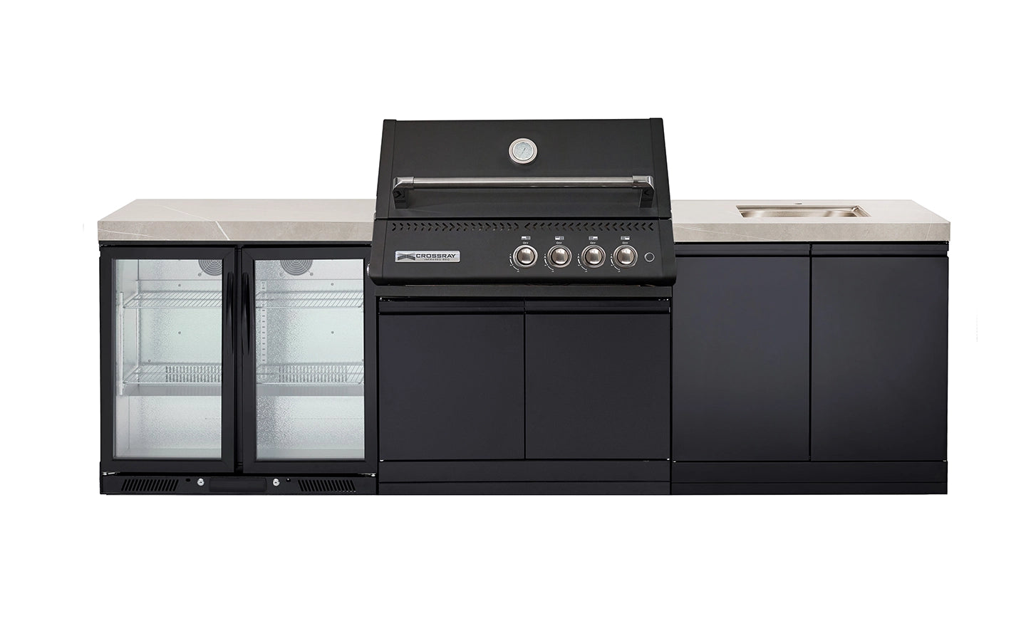 Crossray Premium Xplor Grey Outdoor Kitchen with Black 4 Burner BBQ