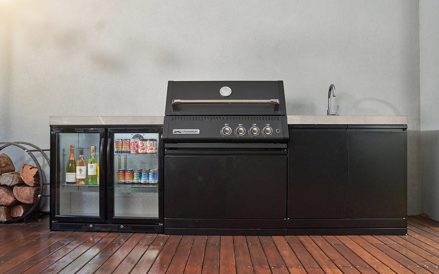Crossray Premium Xplor Grey Outdoor Kitchen with Black 4 Burner BBQ