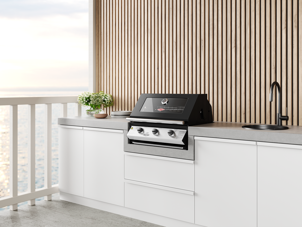 Beefeater 1200 Series Black 3 burner Built-in BBQ - BBG1230BB