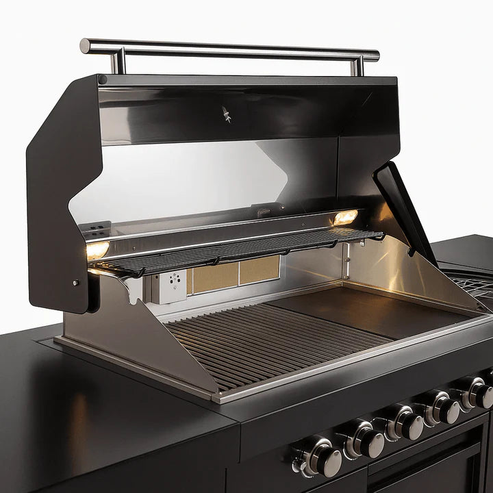 Gasmate Saturn Kitchen with 6 Burner BBQ Sink Module & Single Drinks Fridge - Charcoal