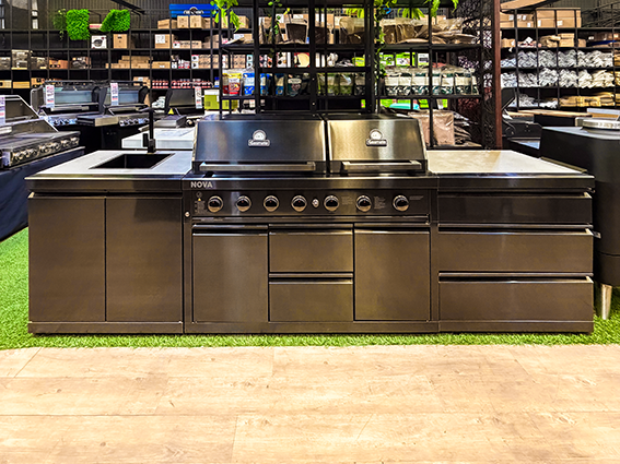 Clearance Sale - Gasmate Nova Graphite Outdoor Kitchen with Sink, 3-Drawer Module, and 6 Burner BBQ with Twin Hood