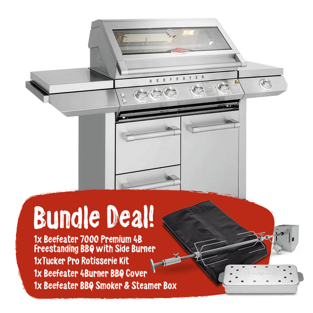 Beefeater 7000 Series Premium 4 Burner + Side Burner with Trolley Essentials Bundle