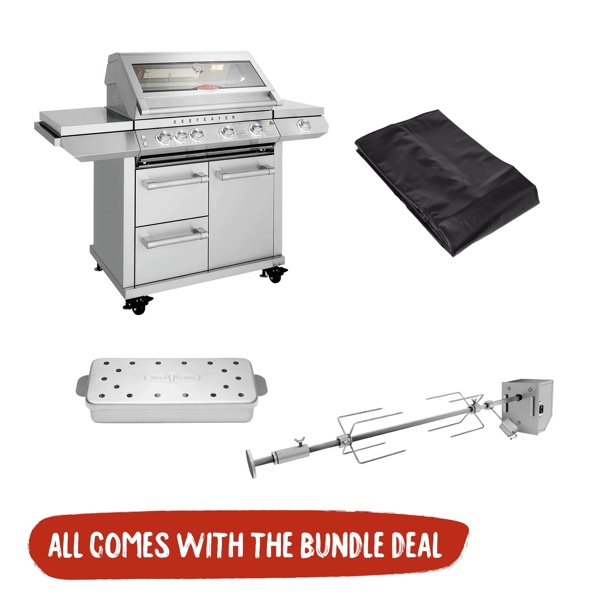 Beefeater 7000 Series Premium 4 Burner + Side Burner with Trolley Essentials Bundle