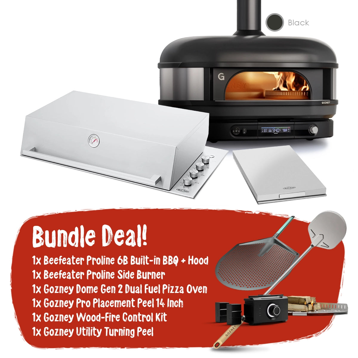 Beefeater Signature Proline 6B BBQ and Side Burner + Gozney Dome Black Pizza Oven and Accessories Package Deal