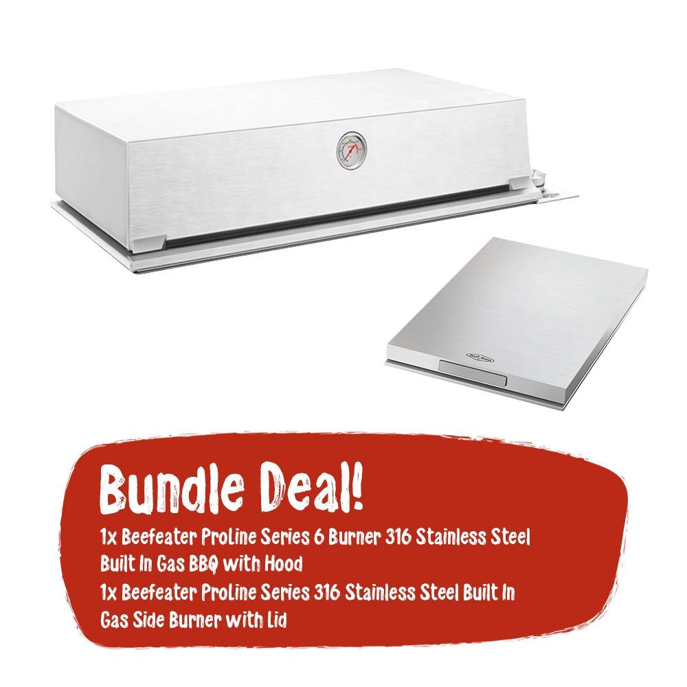 Beefeater Proline 316 Stainless Steel 6 Burner BBQ with Hood and Side Burner - Bundle Deal
