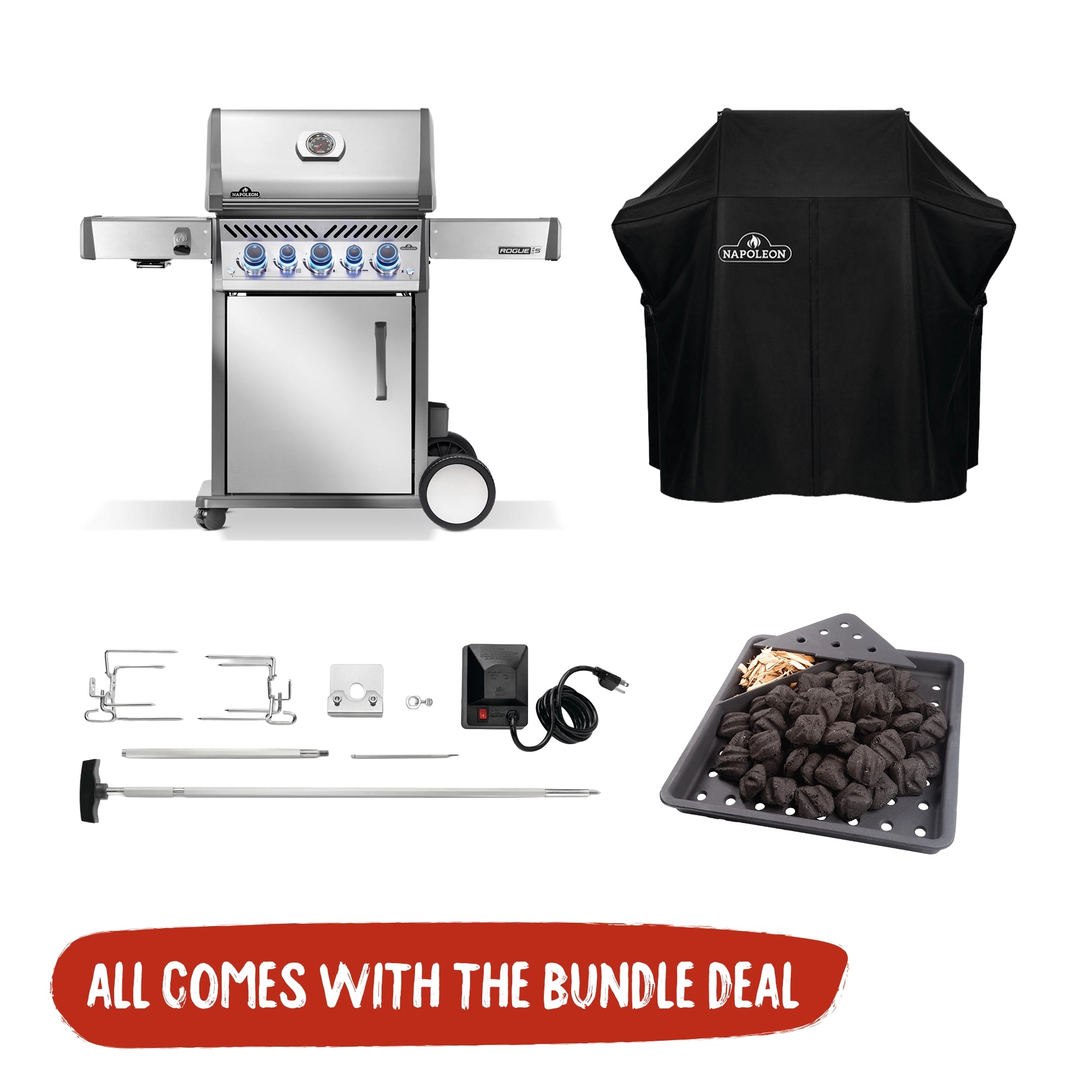 Napoleon Rogue Pro-S 425 Stainless Steel 3 Burner BBQ Essential Bundle
