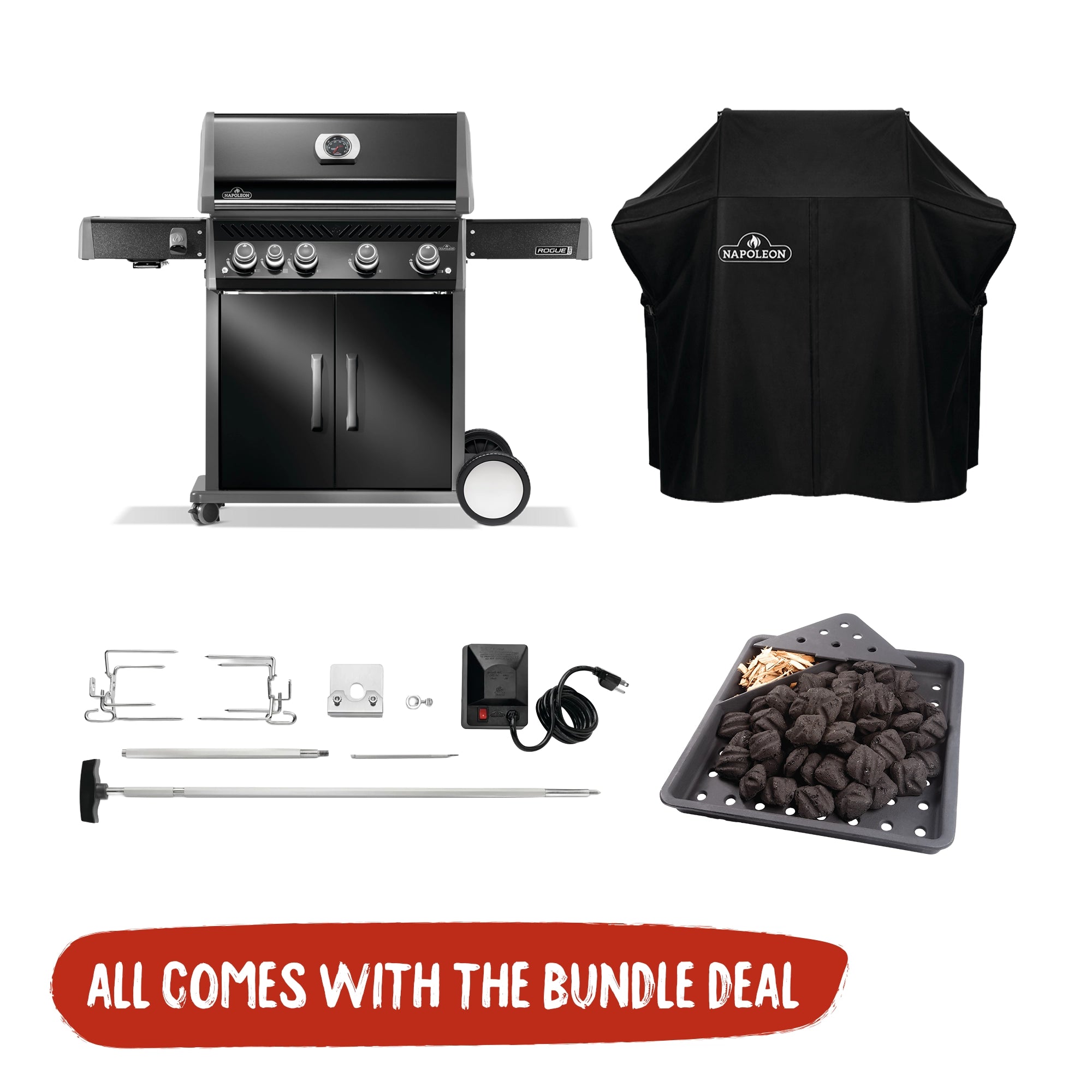 Napoleon Rogue Pro 525 Black 4 Burner BBQ Essential Bundle