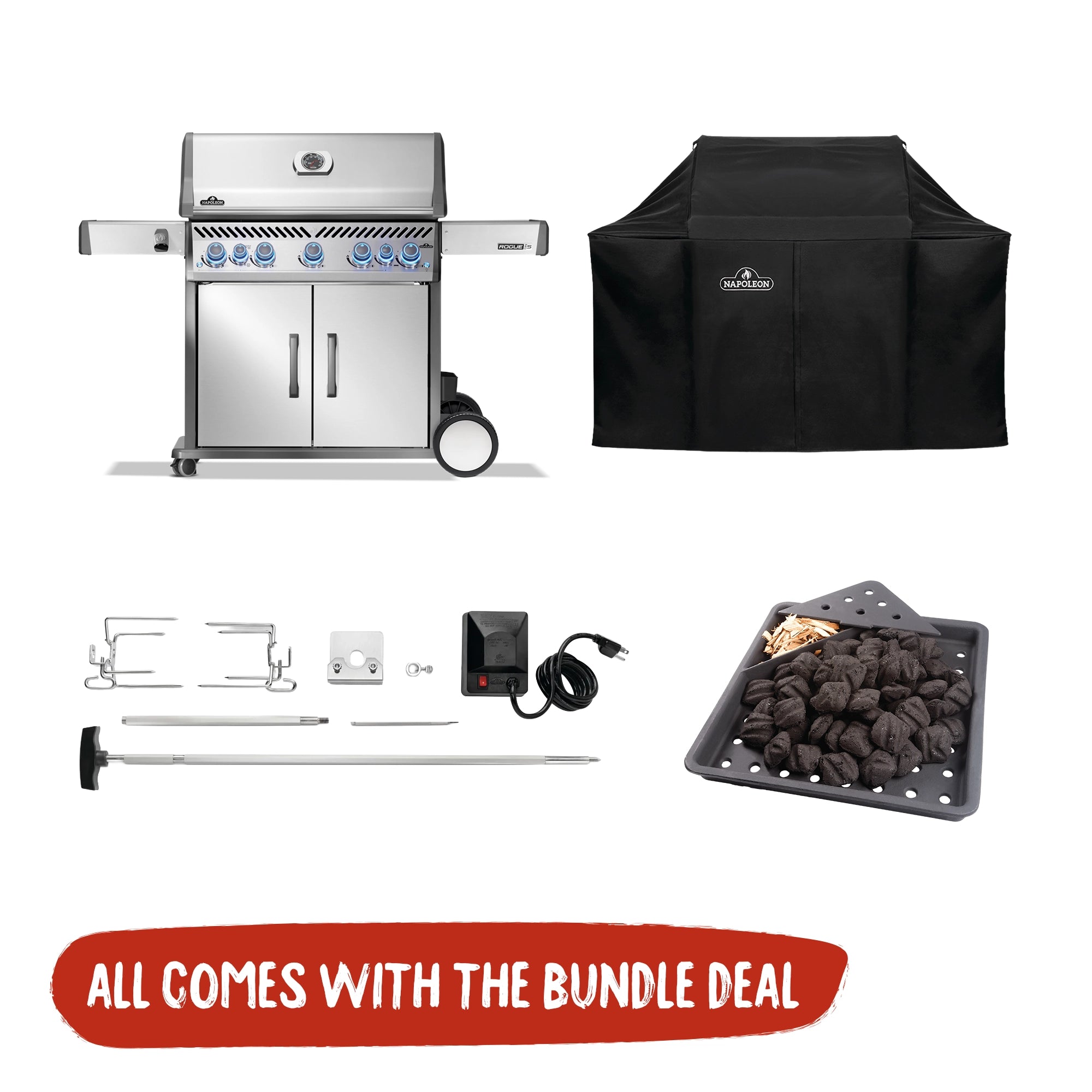 Napoleon Rogue Pro-S 625 Stainless Steel 5 Burner BBQ Essential Bundle