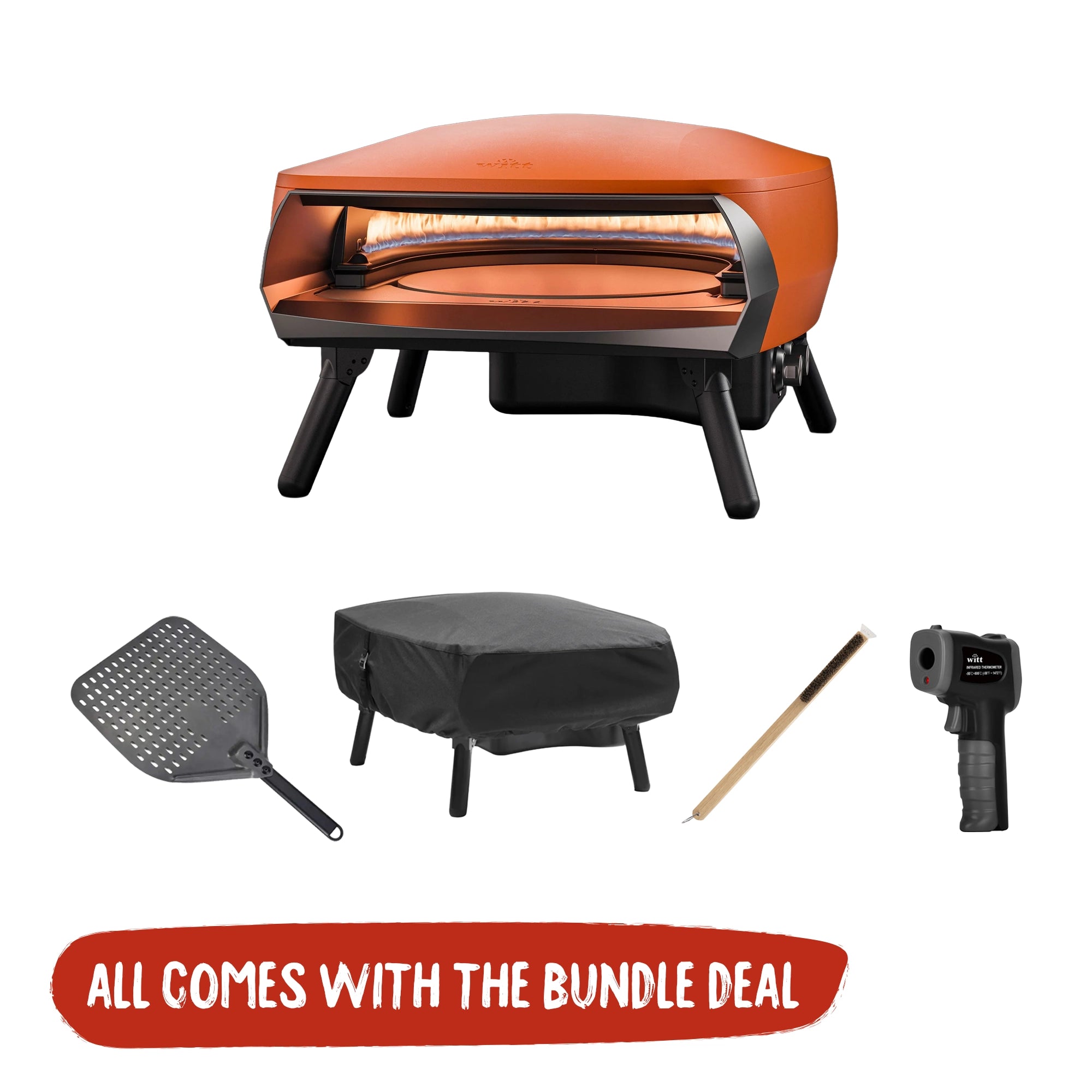 WITT Etna Rotante Orange 16 Inch Gas Pizza Oven Essentials Bundle