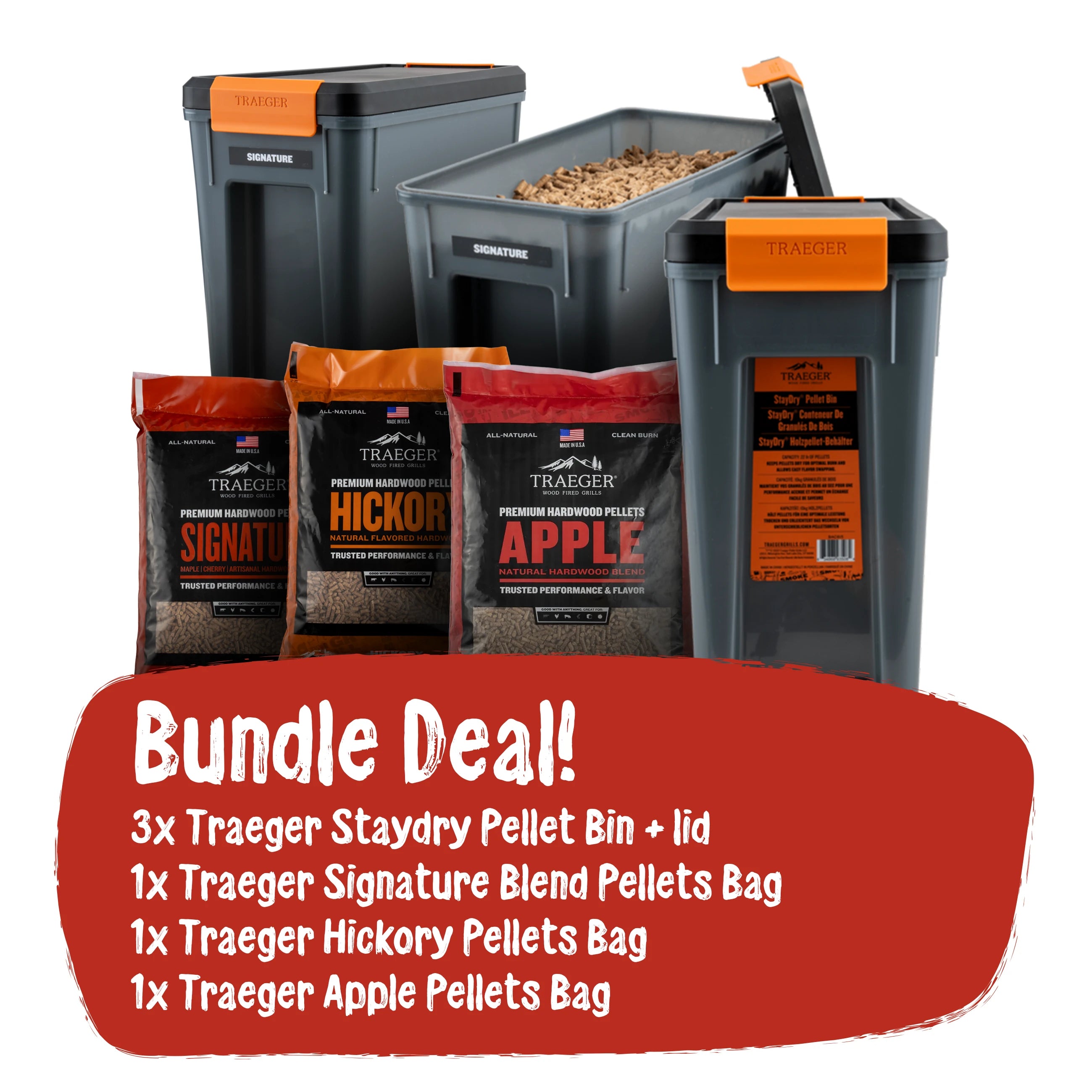 Traeger Staydry Pellet Bin, Lid and 9kg Pellets Bags Bundle