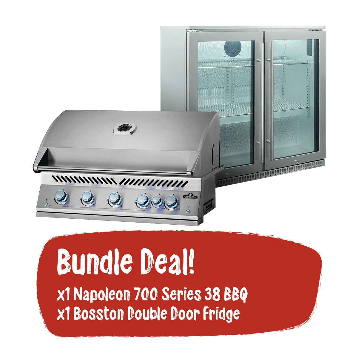 Napoleon 700 Series 38 Inch Built in and Bosston Double Door Alfresco Outdoor Fridge