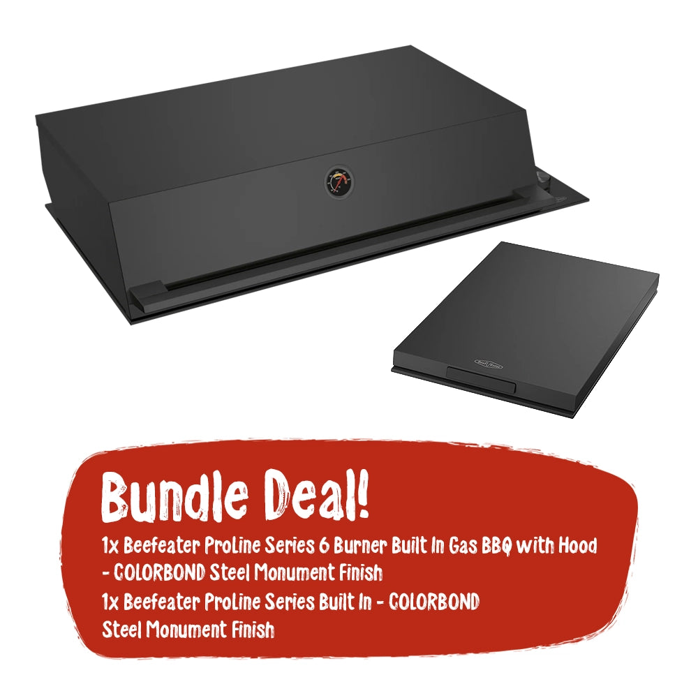 Beefeater Proline 6 Burner BBQ with Hood and Side Burner with COLORBOND Steel Monument Finish - Bundle Deal