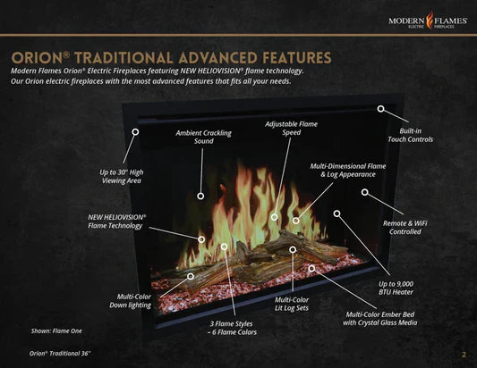 Modern Flames Orion 30 Inch Traditional Heliovision Electric Fireplace