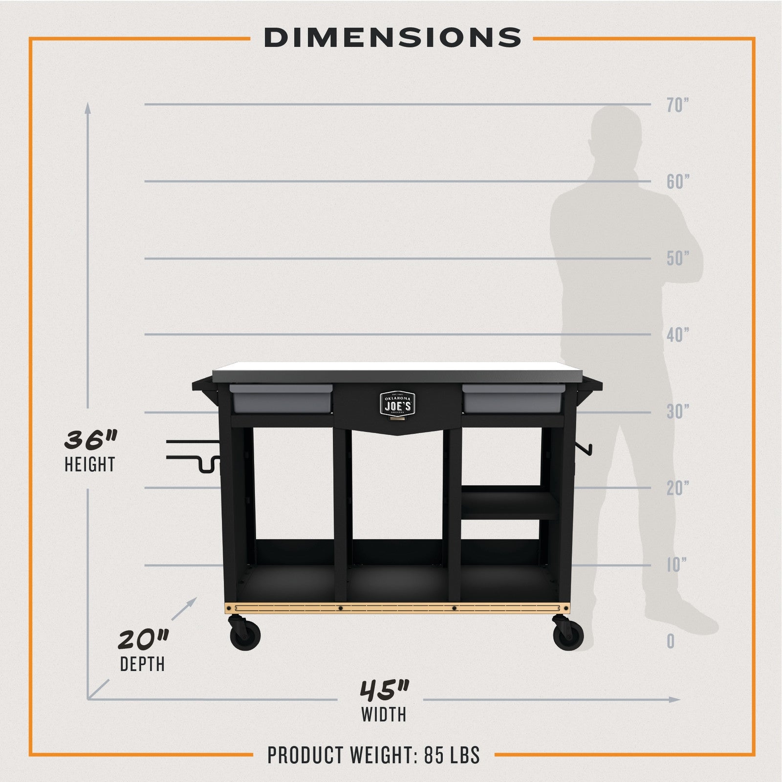 Oklahoma Joes 40 Inch Dlx Prep & Storage Cart