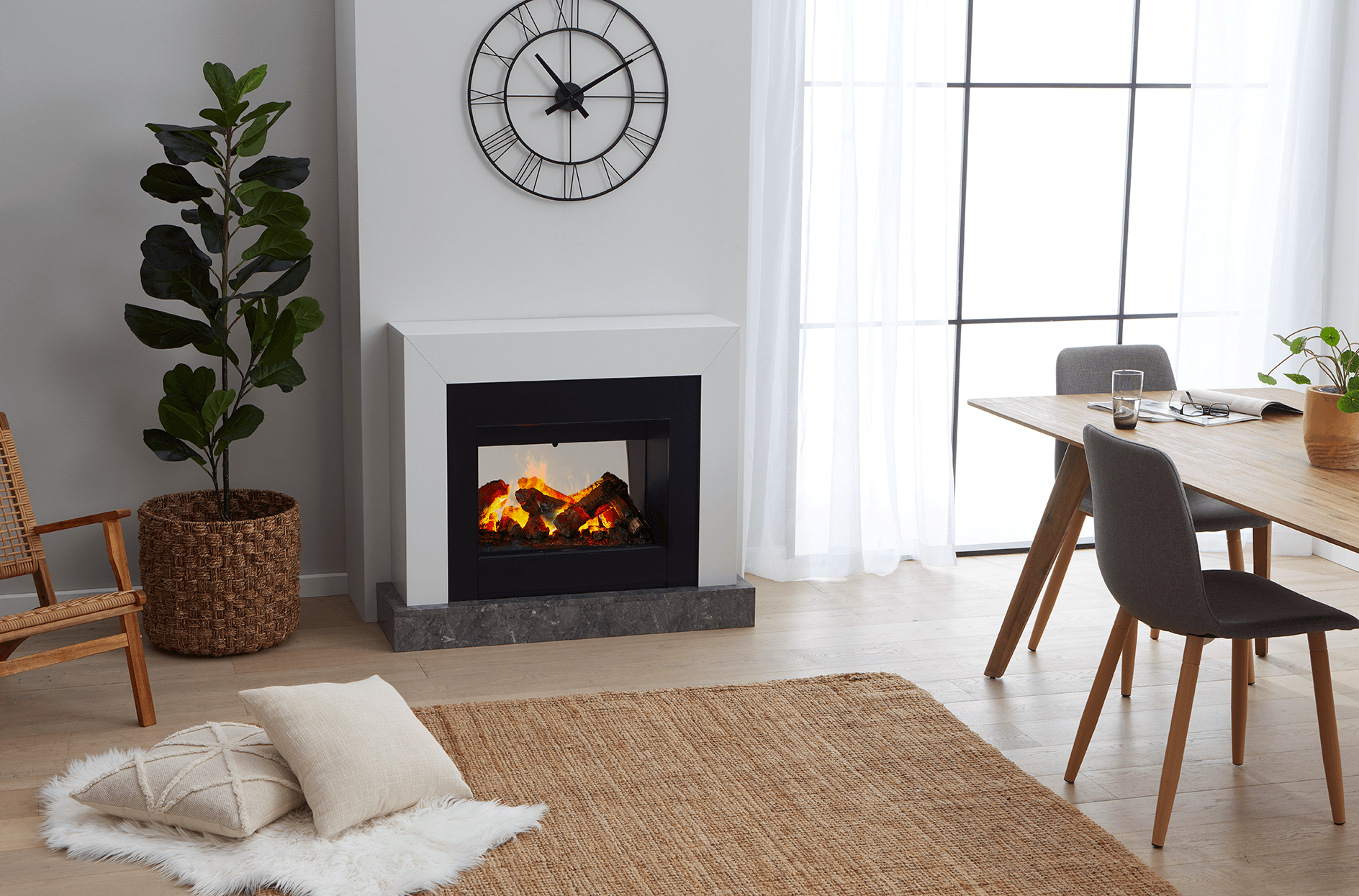 Dimplex 2Kw Ravel Optimyst 3D Electric Fire with Satin White & Black Finish with Concrete Base Effect