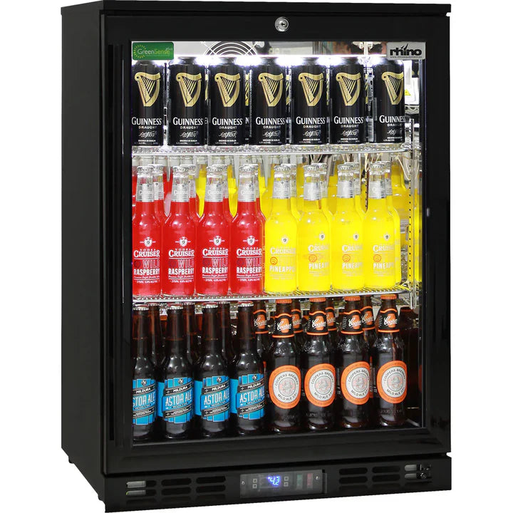 Rhino Black 1 Heated Glass Door Bar Fridge With Brand Parts And Low Energy Consumption - SG1L-B-HD / SG1R-B-HD