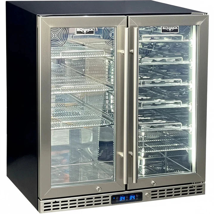Schmick Under Bench Beer And Wine Dual Zone Stainless Steel Heated Glass Bar Fridge - SK198D-HD