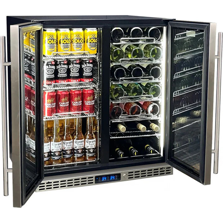 Schmick Under Bench Beer And Wine Dual Zone Stainless Steel Heated Glass Bar Fridge - SK198D-HD